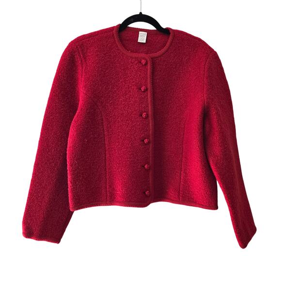 Lands' End 100% Wool Button Up Sweater Cardigan Red Vintage Size 12 - Picture 1 of 15